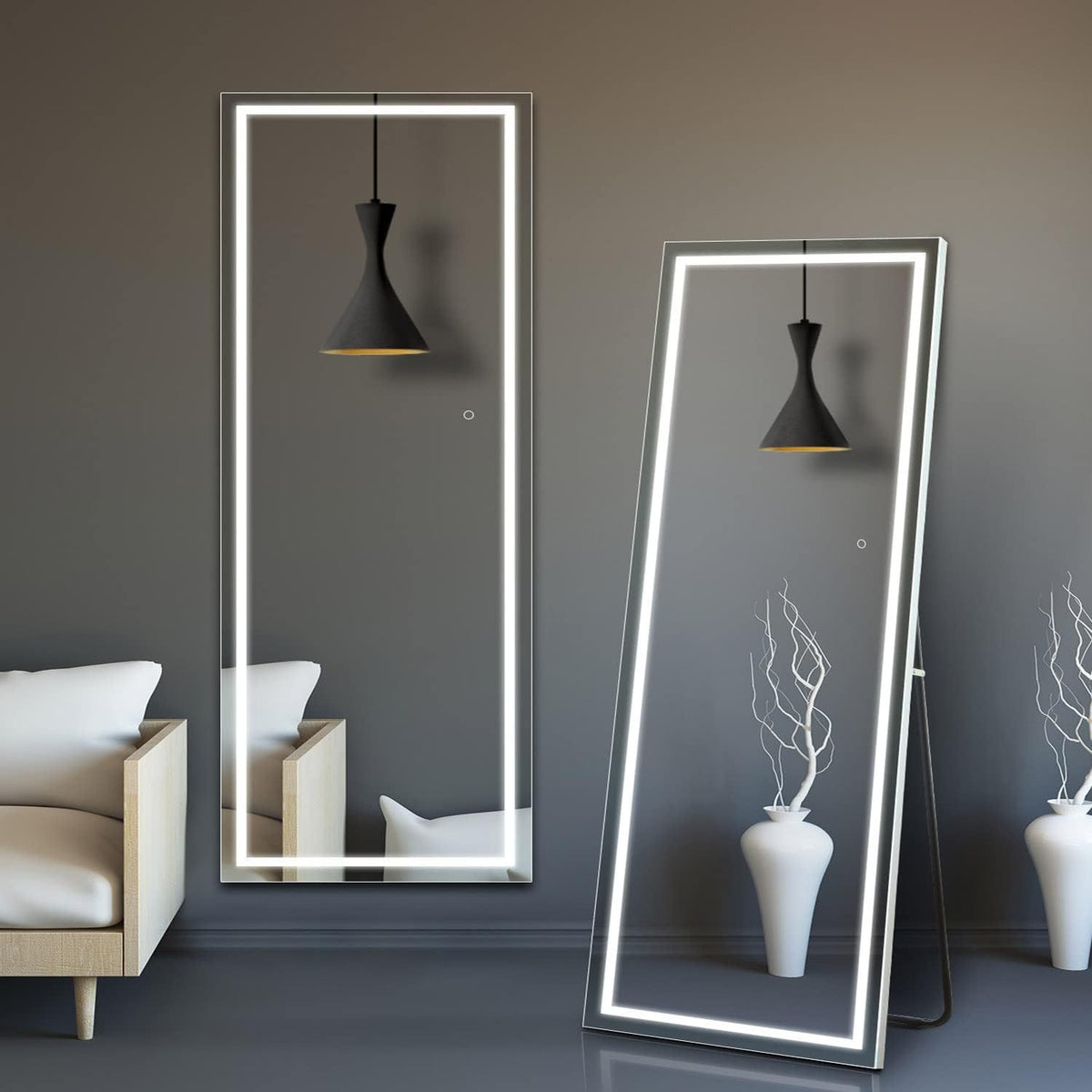 LED Full Length Mirror with Lights – Lighted Full Body Mirror with Touch Control, Free Standing, Wall Mounted or Leaning, Light Up Floor Mirror for Bedroom, Dressing Room & Home Decor