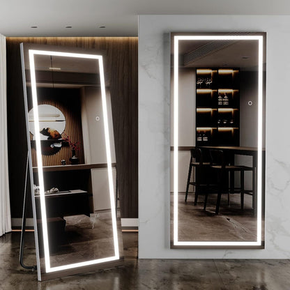 LED Full Length Mirror with Lights – Lighted Full Body Mirror with Touch Control, Free Standing, Wall Mounted or Leaning, Light Up Floor Mirror for Bedroom, Dressing Room & Home Decor