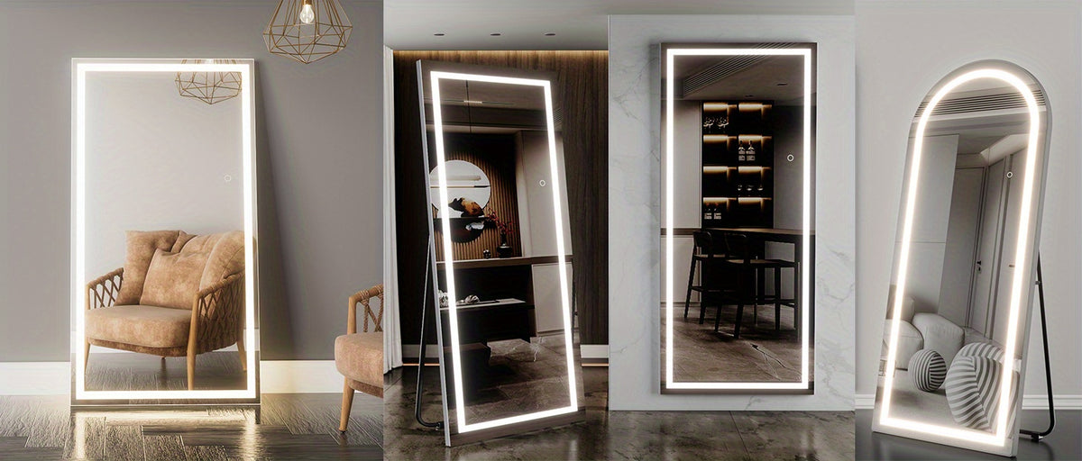 LED Full Length Mirror with Lights – Lighted Full Body Mirror with Touch Control, Free Standing, Wall Mounted or Leaning, Light Up Floor Mirror for Bedroom, Dressing Room & Home Decor