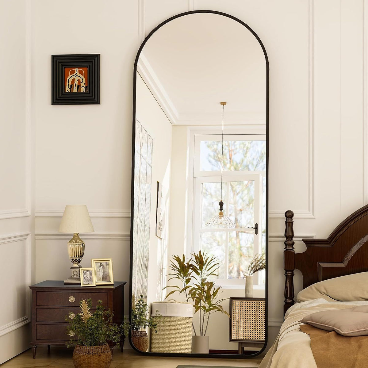 Full Length Floor Mirror with Aluminum Alloy Arch Frame – HD Full Body Standing Mirror for Bedroom Living Room Entryway, Freestanding Leaning Wall Mirror Modern Arched Vanity Mirror Home Decor