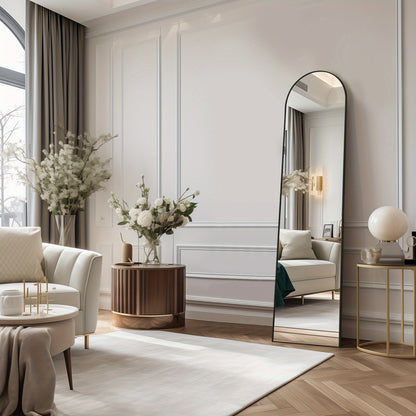 Full Length Floor Mirror with Aluminum Alloy Arch Frame – HD Full Body Standing Mirror for Bedroom Living Room Entryway, Freestanding Leaning Wall Mirror Modern Arched Vanity Mirror Home Decor