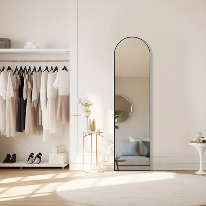 Full Length Floor Mirror with Aluminum Alloy Arch Frame – HD Full Body Standing Mirror for Bedroom Living Room Entryway, Freestanding Leaning Wall Mirror Modern Arched Vanity Mirror Home Decor