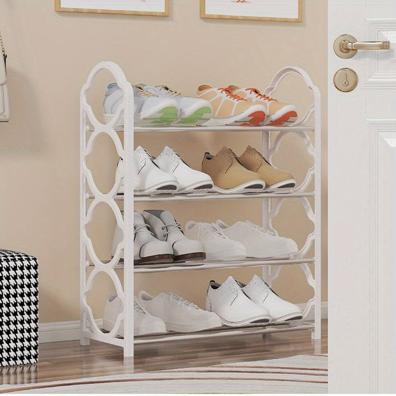 4-Tier Shoe Rack Organizer Stainless Steel – Free Standing Shoe Shelf for Entryway, Front Door, Closet & Bedroom, Space Saving Floor Shoe Storage Cabinet, Easy to Install, Pink Black White