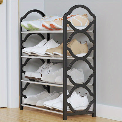 4-Tier Shoe Rack Organizer Stainless Steel – Free Standing Shoe Shelf for Entryway, Front Door, Closet & Bedroom, Space Saving Floor Shoe Storage Cabinet, Easy to Install, Pink Black White