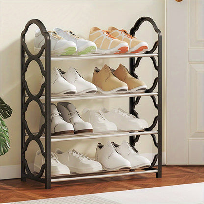 4-Tier Shoe Rack Organizer Stainless Steel – Free Standing Shoe Shelf for Entryway, Front Door, Closet & Bedroom, Space Saving Floor Shoe Storage Cabinet, Easy to Install, Pink Black White