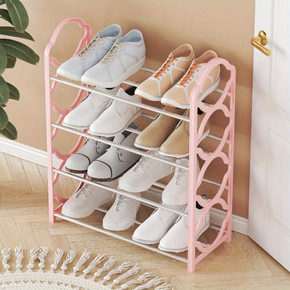 4-Tier Shoe Rack Organizer Stainless Steel – Free Standing Shoe Shelf for Entryway, Front Door, Closet & Bedroom, Space Saving Floor Shoe Storage Cabinet, Easy to Install, Pink Black White
