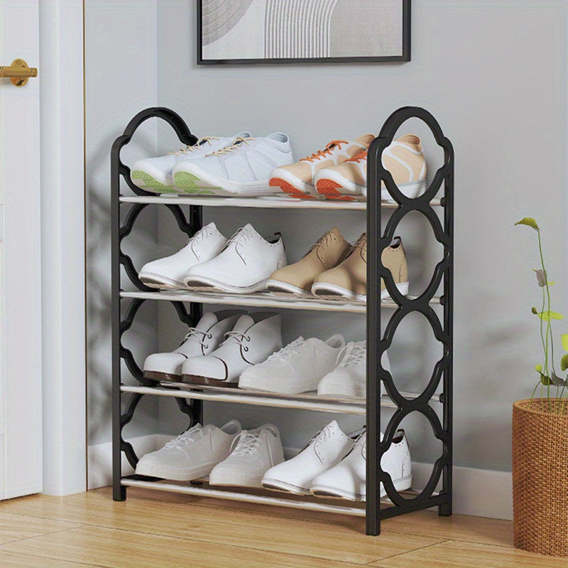 4-Tier Shoe Rack Organizer Stainless Steel – Free Standing Shoe Shelf for Entryway, Front Door, Closet & Bedroom, Space Saving Floor Shoe Storage Cabinet, Easy to Install, Pink Black White