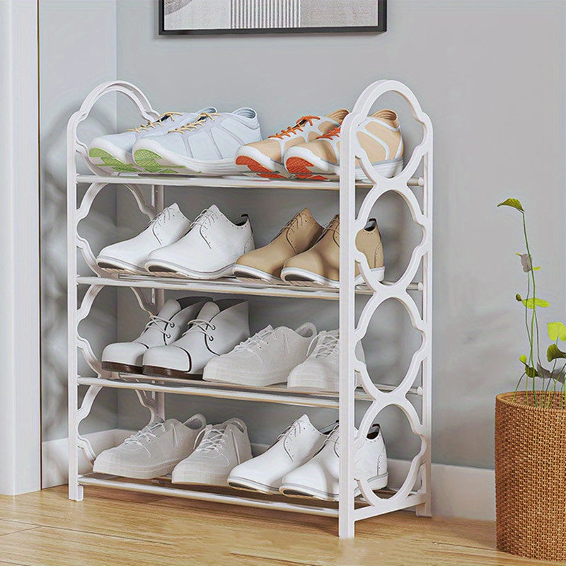 4-Tier Shoe Rack Organizer Stainless Steel – Free Standing Shoe Shelf for Entryway, Front Door, Closet & Bedroom, Space Saving Floor Shoe Storage Cabinet, Easy to Install, Pink Black White