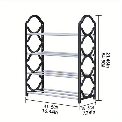 4-Tier Shoe Rack Organizer Stainless Steel – Free Standing Shoe Shelf for Entryway, Front Door, Closet & Bedroom, Space Saving Floor Shoe Storage Cabinet, Easy to Install, Pink Black White