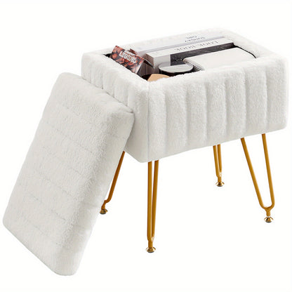 Faux Fur Storage Chair with 4 Metal Legs Non-Slip Feet – Soft Furry Seat Cushion Modern Multi-Functional Accent Chair for Bedroom Living Room, Pink White Grey