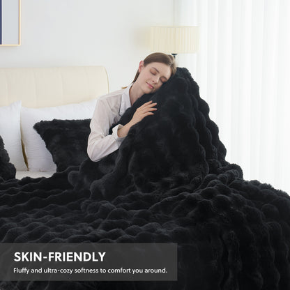 Faux Rabbit Fur Throw Blanket - Ultra Soft Plush Fleece Blanket for Bed Couch Sofa, Warm Fuzzy Blanket in Multiple Colors & Sizes, Throw Twin Queen King, Cozy Bedroom Living Room Blanket