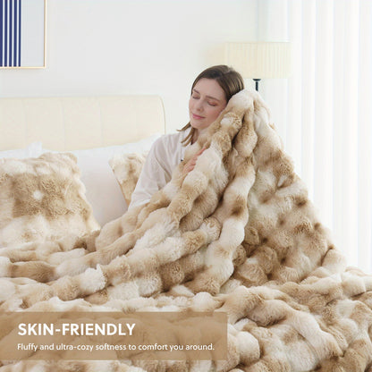 Faux Rabbit Fur Throw Blanket - Ultra Soft Plush Fleece Blanket for Bed Couch Sofa, Warm Fuzzy Blanket in Multiple Colors & Sizes, Throw Twin Queen King, Cozy Bedroom Living Room Blanket