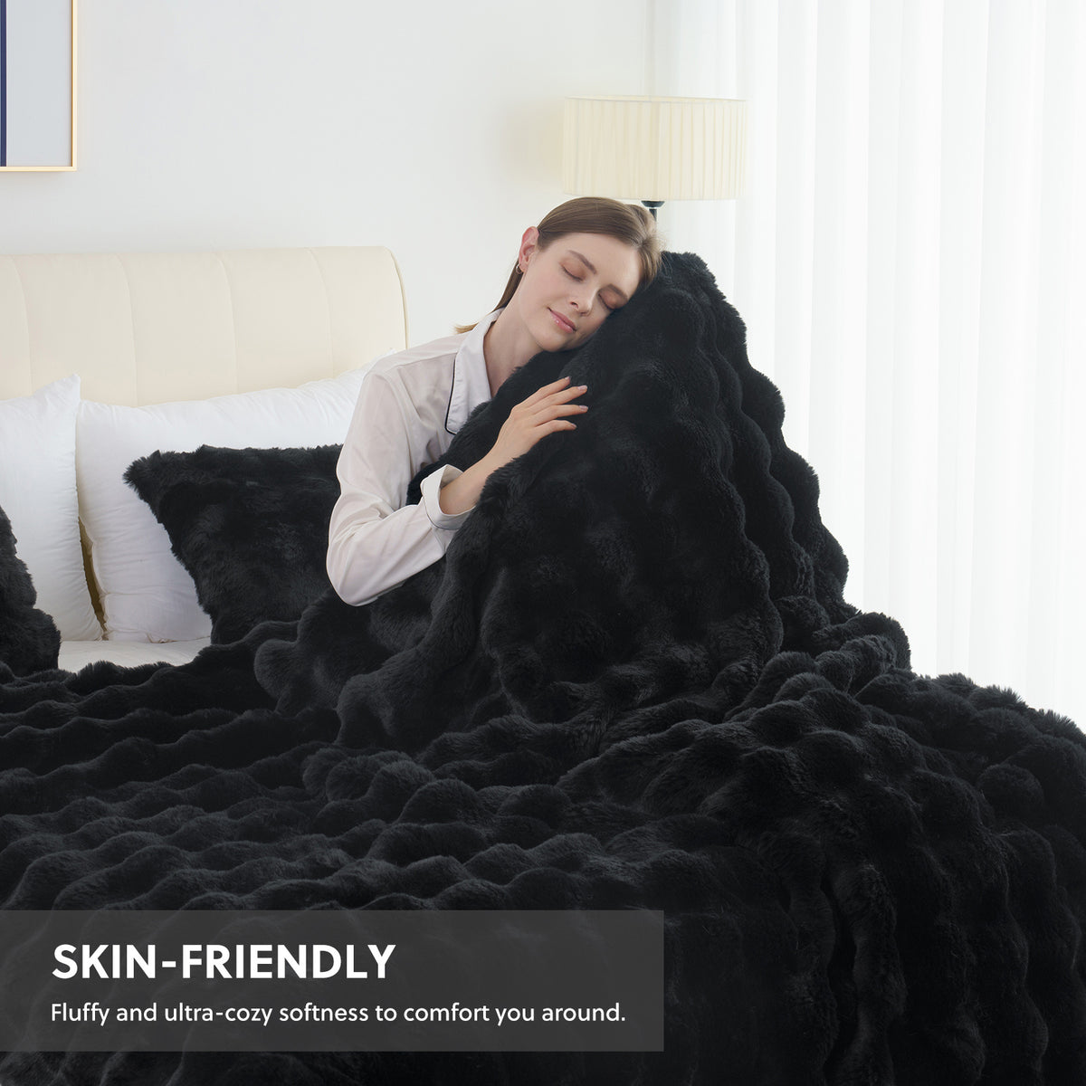 Faux Rabbit Fur Throw Blanket - Ultra Soft Plush Fleece Blanket for Bed Couch Sofa, Warm Fuzzy Blanket in Multiple Colors & Sizes, Throw Twin Queen King, Cozy Bedroom Living Room Blanket