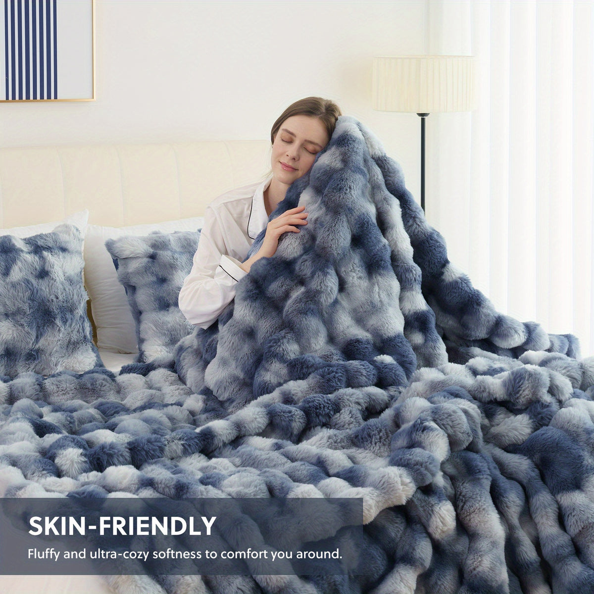 Faux Rabbit Fur Throw Blanket - Ultra Soft Plush Fleece Blanket for Bed Couch Sofa, Warm Fuzzy Blanket in Multiple Colors & Sizes, Throw Twin Queen King, Cozy Bedroom Living Room Blanket