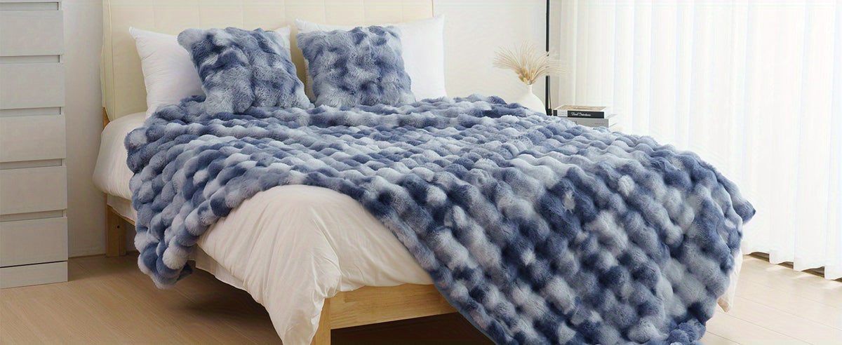 Faux Rabbit Fur Throw Blanket - Ultra Soft Plush Fleece Blanket for Bed Couch Sofa, Warm Fuzzy Blanket in Multiple Colors & Sizes, Throw Twin Queen King, Cozy Bedroom Living Room Blanket