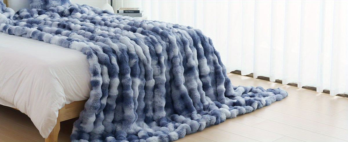 Faux Rabbit Fur Throw Blanket - Ultra Soft Plush Fleece Blanket for Bed Couch Sofa, Warm Fuzzy Blanket in Multiple Colors & Sizes, Throw Twin Queen King, Cozy Bedroom Living Room Blanket