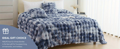 Faux Rabbit Fur Throw Blanket - Ultra Soft Plush Fleece Blanket for Bed Couch Sofa, Warm Fuzzy Blanket in Multiple Colors & Sizes, Throw Twin Queen King, Cozy Bedroom Living Room Blanket