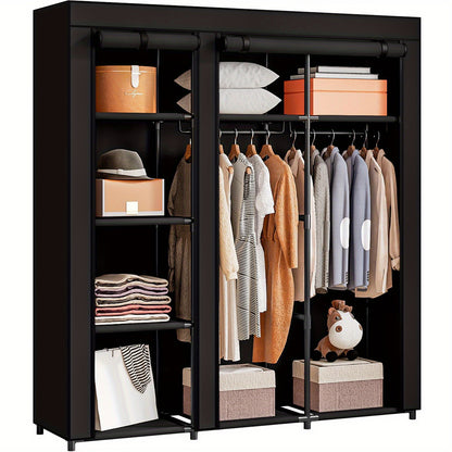 Portable Wardrobe Closet Organizer 51 Inch – Metal Hanging Rack with Non-Woven Fabric Cover, Freestanding Clothes Storage for Bedroom Apartment Dorm