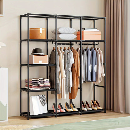 Portable Wardrobe Closet Organizer 51 Inch – Metal Hanging Rack with Non-Woven Fabric Cover, Freestanding Clothes Storage for Bedroom Apartment Dorm