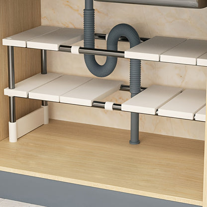 Under Sink Organizer Adjustable Stainless Steel & Plastic Cabinet Storage Shelf for Kitchen and Bathroom, Multi-Functional Pot Holder Rack, Space-Saving Single Layer Design – Easy to Install
