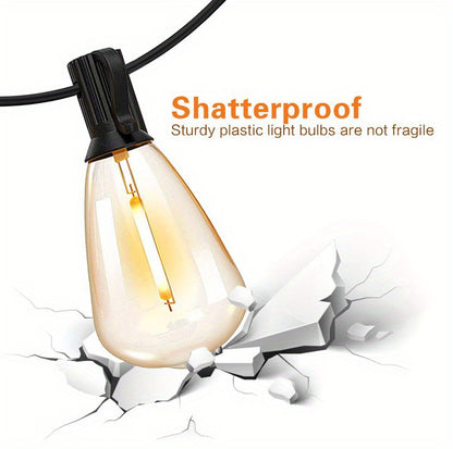 Solar Outdoor String Lights 50FT 100FT 2700K Warm White Patio String Lights USB Rechargeable Breakproof ST38 Bulb Weather Resistant for Backyard Porch Pool Garden
