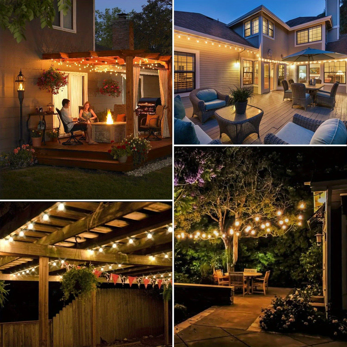 Solar Outdoor String Lights 50FT 100FT 2700K Warm White Patio String Lights USB Rechargeable Breakproof ST38 Bulb Weather Resistant for Backyard Porch Pool Garden