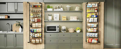 Door Mounted Spice Rack Organizer 6-Tier Metal Pantry Door Shelf for Kitchen, Bathroom, Laundry Room & Pantry – Non-Scratch Wall Storage Basket in Black or White