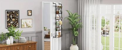 Door Mounted Spice Rack Organizer 6-Tier Metal Pantry Door Shelf for Kitchen, Bathroom, Laundry Room & Pantry – Non-Scratch Wall Storage Basket in Black or White