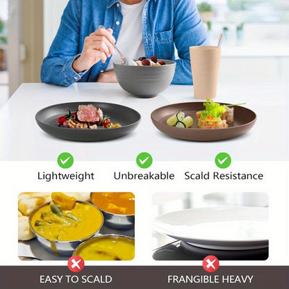 Wheat Straw Dinnerware Set Unbreakable – 16 or 32 Piece Lightweight Dish Set with Dinner Plates, Dessert Plates, Bowls & Cups, Dishwasher & Microwave Safe, Service for 4 or 8, Black or White