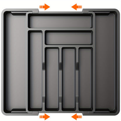 Expandable Cutlery Tray Drawer Organizer with Labels, Adjustable Silverware Holder for Kitchen Utensils Knives Forks Spoons, Fits Most Bedroom Living Room and Kitchen Drawers