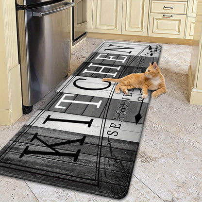 Kitchen Mat Non-Slip Absorbent - Anti-Fatigue Floor Mat for Kitchen Bathroom Laundry Room Hallway, Washable Cushioned Rug with Printed Design, Multiple Sizes & Wood Grain Options