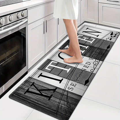 Kitchen Mat Non-Slip Absorbent - Anti-Fatigue Floor Mat for Kitchen Bathroom Laundry Room Hallway, Washable Cushioned Rug with Printed Design, Multiple Sizes & Wood Grain Options