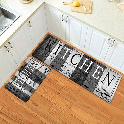 Kitchen Mat Non-Slip Absorbent - Anti-Fatigue Floor Mat for Kitchen Bathroom Laundry Room Hallway, Washable Cushioned Rug with Printed Design, Multiple Sizes & Wood Grain Options
