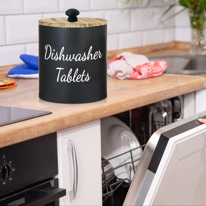 Dishwasher Pod Holder Wood Farmhouse Circular Storage Organizer with Lid – Kitchen Laundry Bathroom Capsule Dispenser, Rustic Natural Wood Design
