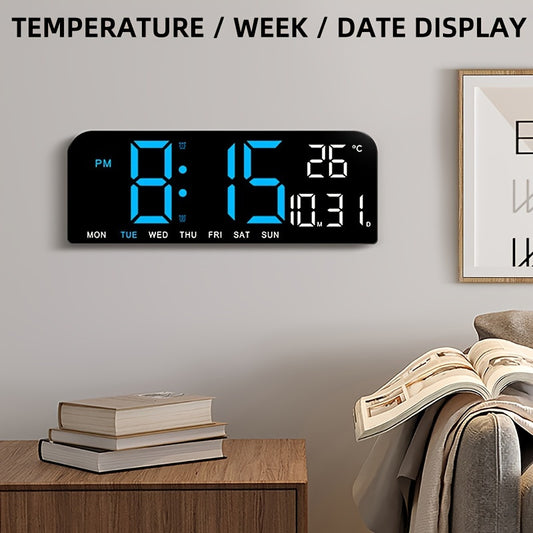 Large Screen LED Alarm Clock with Temperature Humidity Display – 15 Inch Luminous Digital Clock, Week Timer Remote Control, Auto-Dimming, for Bedroom Living Room Office Seniors