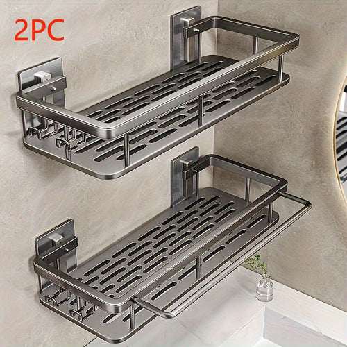 Shower Caddy Wall Mount 2 Pack 2-Tier Rust Resistant Bathroom Shelf Basket for Soap Towel Shampoo Storage, Adhesive Shower Organizer No Drilling Dark Grey Black