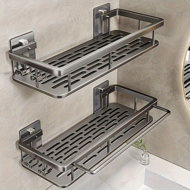 Shower Caddy Wall Mount 2 Pack 2-Tier Rust Resistant Bathroom Shelf Basket for Soap Towel Shampoo Storage, Adhesive Shower Organizer No Drilling Dark Grey Black