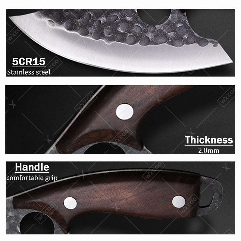 Viking Chef Knife Set 3-4 Piece, Stainless Steel Kitchen Knife Set with Hammered Blade, Professional Boning Utility Fish Knife Set for Cooking Camping BBQ, Sharp Full Tang Knives Gift for Men Women