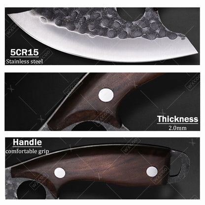 Viking Chef Knife Set 3-4 Piece, Stainless Steel Kitchen Knife Set with Hammered Blade, Professional Boning Utility Fish Knife Set for Cooking Camping BBQ, Sharp Full Tang Knives Gift for Men Women
