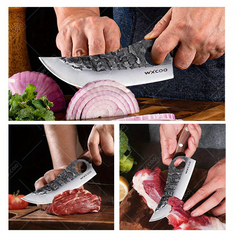 Viking Chef Knife Set 3-4 Piece, Stainless Steel Kitchen Knife Set with Hammered Blade, Professional Boning Utility Fish Knife Set for Cooking Camping BBQ, Sharp Full Tang Knives Gift for Men Women