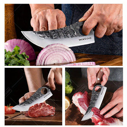 Viking Chef Knife Set 3-4 Piece, Stainless Steel Kitchen Knife Set with Hammered Blade, Professional Boning Utility Fish Knife Set for Cooking Camping BBQ, Sharp Full Tang Knives Gift for Men Women