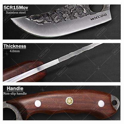 Viking Chef Knife Set 3-4 Piece, Stainless Steel Kitchen Knife Set with Hammered Blade, Professional Boning Utility Fish Knife Set for Cooking Camping BBQ, Sharp Full Tang Knives Gift for Men Women