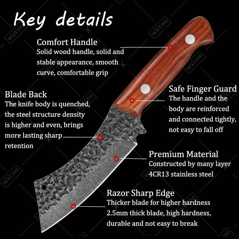 Viking Chef Knife Set 3-4 Piece, Stainless Steel Kitchen Knife Set with Hammered Blade, Professional Boning Utility Fish Knife Set for Cooking Camping BBQ, Sharp Full Tang Knives Gift for Men Women