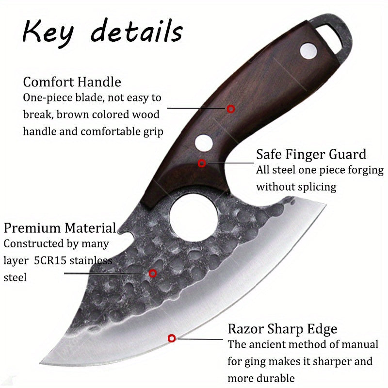 Viking Chef Knife Set 3-4 Piece, Stainless Steel Kitchen Knife Set with Hammered Blade, Professional Boning Utility Fish Knife Set for Cooking Camping BBQ, Sharp Full Tang Knives Gift for Men Women