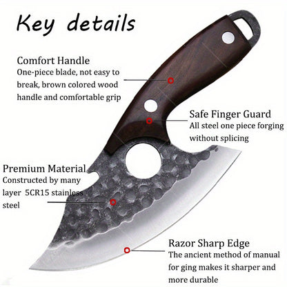 Viking Chef Knife Set 3-4 Piece, Stainless Steel Kitchen Knife Set with Hammered Blade, Professional Boning Utility Fish Knife Set for Cooking Camping BBQ, Sharp Full Tang Knives Gift for Men Women
