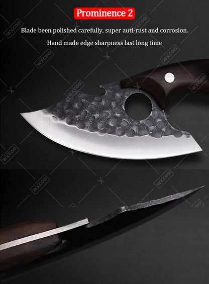 Viking Chef Knife Set 3-4 Piece, Stainless Steel Kitchen Knife Set with Hammered Blade, Professional Boning Utility Fish Knife Set for Cooking Camping BBQ, Sharp Full Tang Knives Gift for Men Women