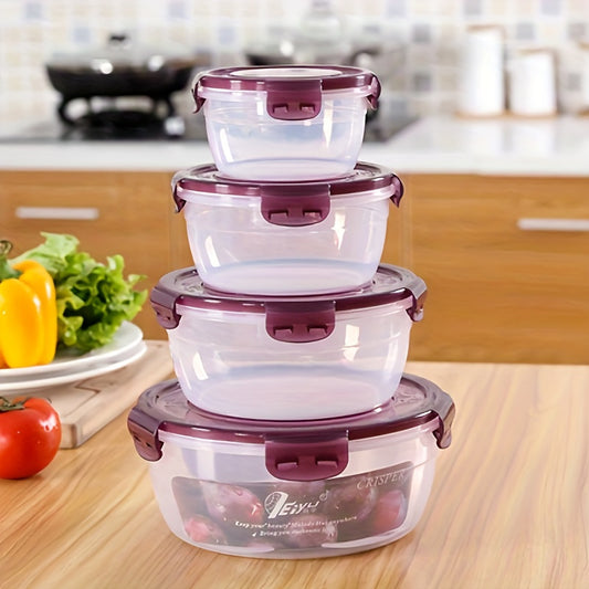 Refrigerator Storage Containers Set 3-4 Piece Large Capacity Airtight Stackable Food Storage Boxes Fresh Keeping Fruit Vegetable Meat Egg Dumpling Kitchen Organizer Purple Green Pink Blue Beige
