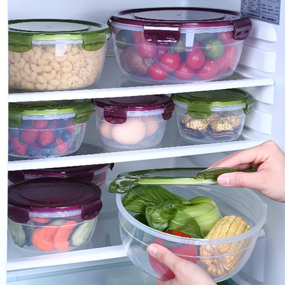 Refrigerator Storage Containers Set 3-4 Piece Large Capacity Airtight Stackable Food Storage Boxes Fresh Keeping Fruit Vegetable Meat Egg Dumpling Kitchen Organizer Purple Green Pink Blue Beige