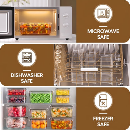 Stackable Plastic Food Storage Containers Set with Lids – 24/40/48 Piece Airtight Leak-Proof Meal Prep Boxes for Pantry, Fridge, Freezer & Kitchen Organization with Labels
