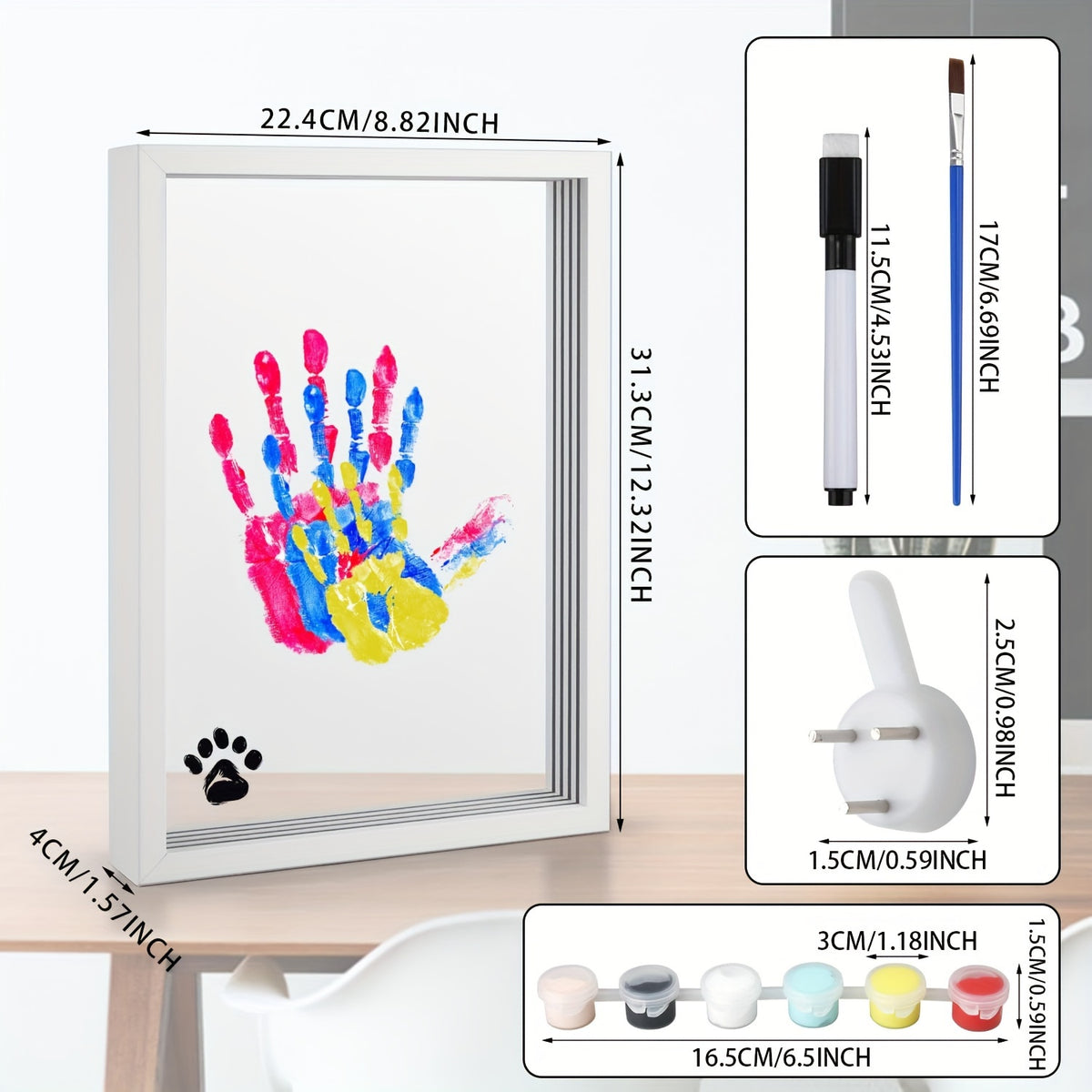 Family Handprint Kit with Wooden Frame - Handmade Keepsake Gift for New Parents, Baby Shower & Parents-To-Be, Includes 6 Acrylic Paint Colors, Memorable Home Decor Art